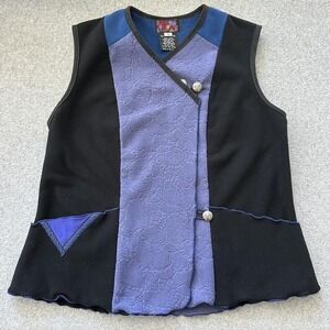 Red Rover Fleece Vest Womens Medium Black Purple Asymmetrical Artsy Boho USA‎